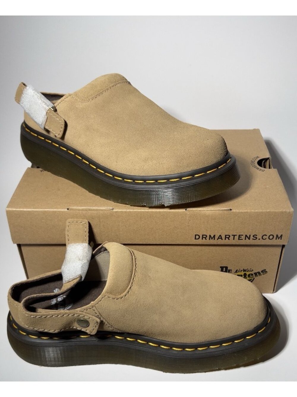 Dr. Martens Laketen Bronx Suede Platform Mules Tan W8 M7 New in Box